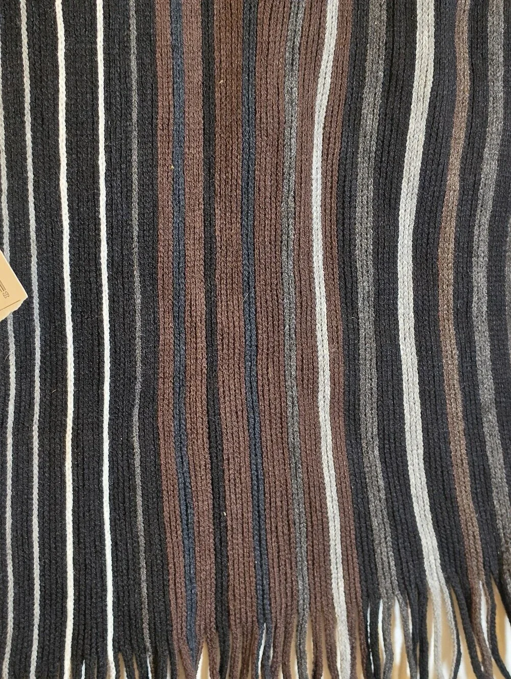 Mens Scarf Black Grey Striped Winter Knit Fringed Long Muffler Soft 74